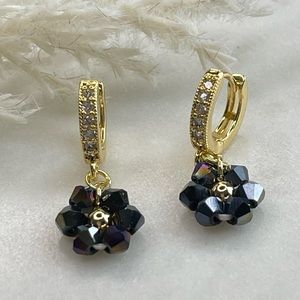 Flower Earrings, Real Gold Plated Cubic Zirconia